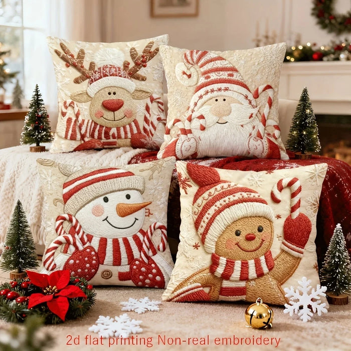 Reindeer & Candy Cane Pillow Cover