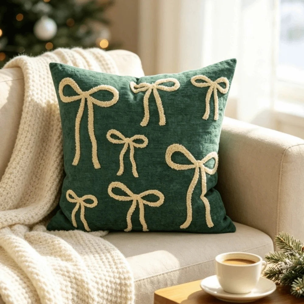 Green Christmas Motif Pillow Cover