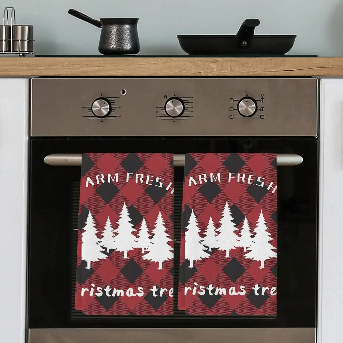 Red & Black Plaid Christmas Tree Towels — Set of 2