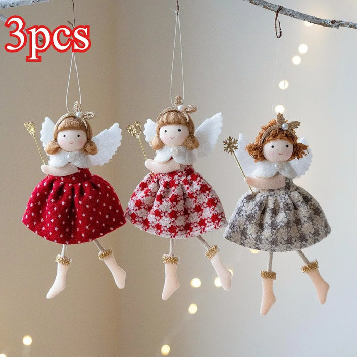 Plaid-Skirt Angel Ornaments — Set of 3