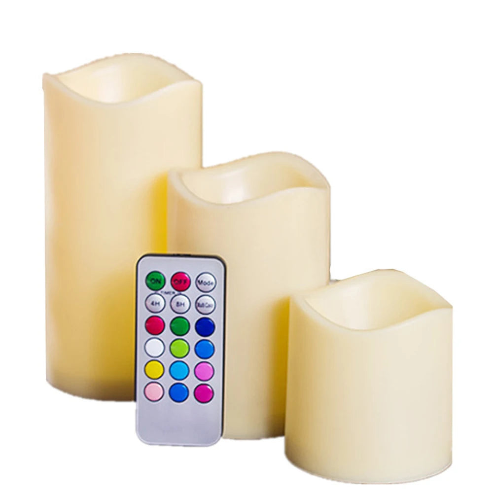 Color-Changing LED Pillar Candles — Set of 3