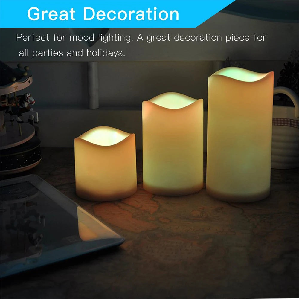 Color-Changing LED Pillar Candles — Set of 3