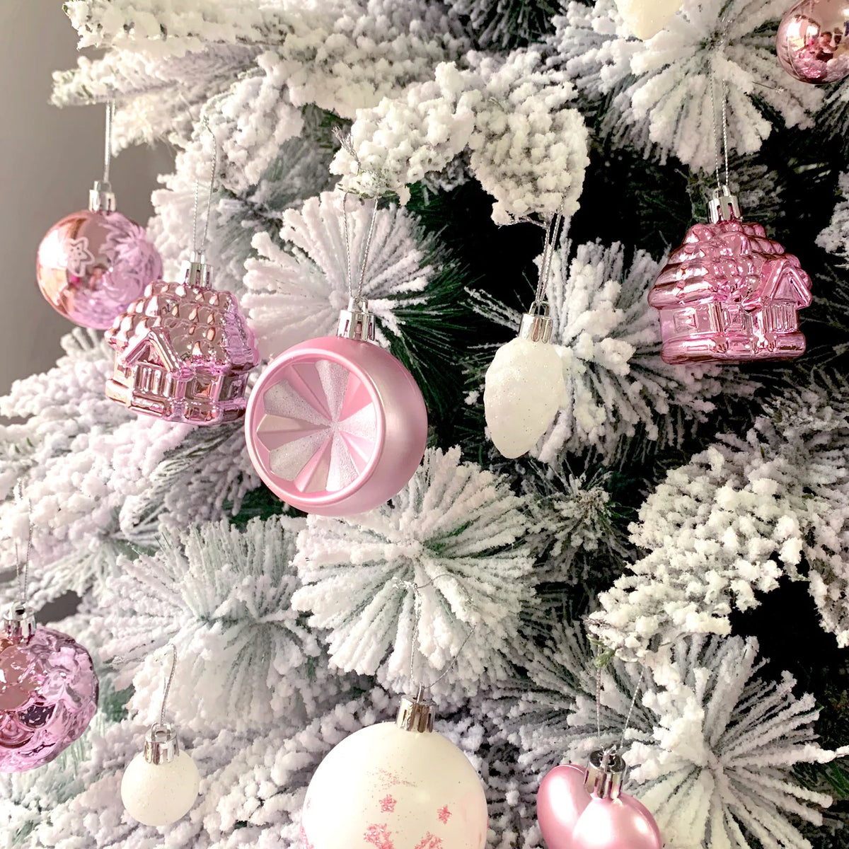 Pink Christmas Ornament Assortment — Set of 40