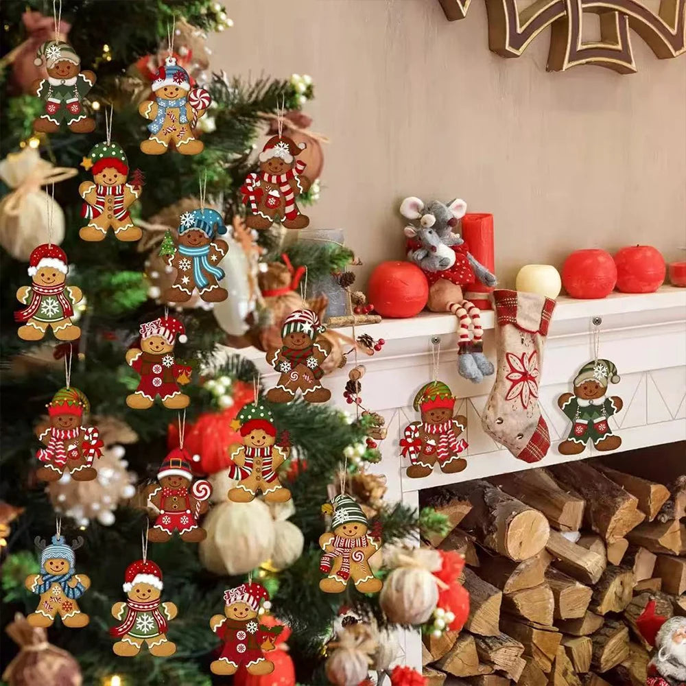 Wooden Gingerbread Character Ornaments — Set of 12