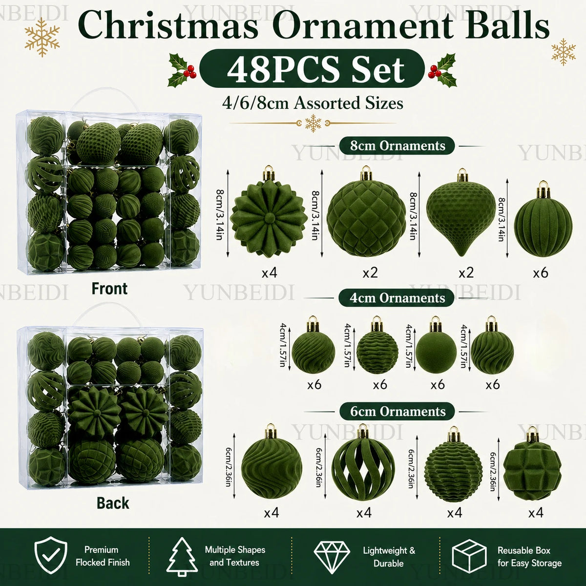 Velvet-Look Christmas Baubles — Set of 48