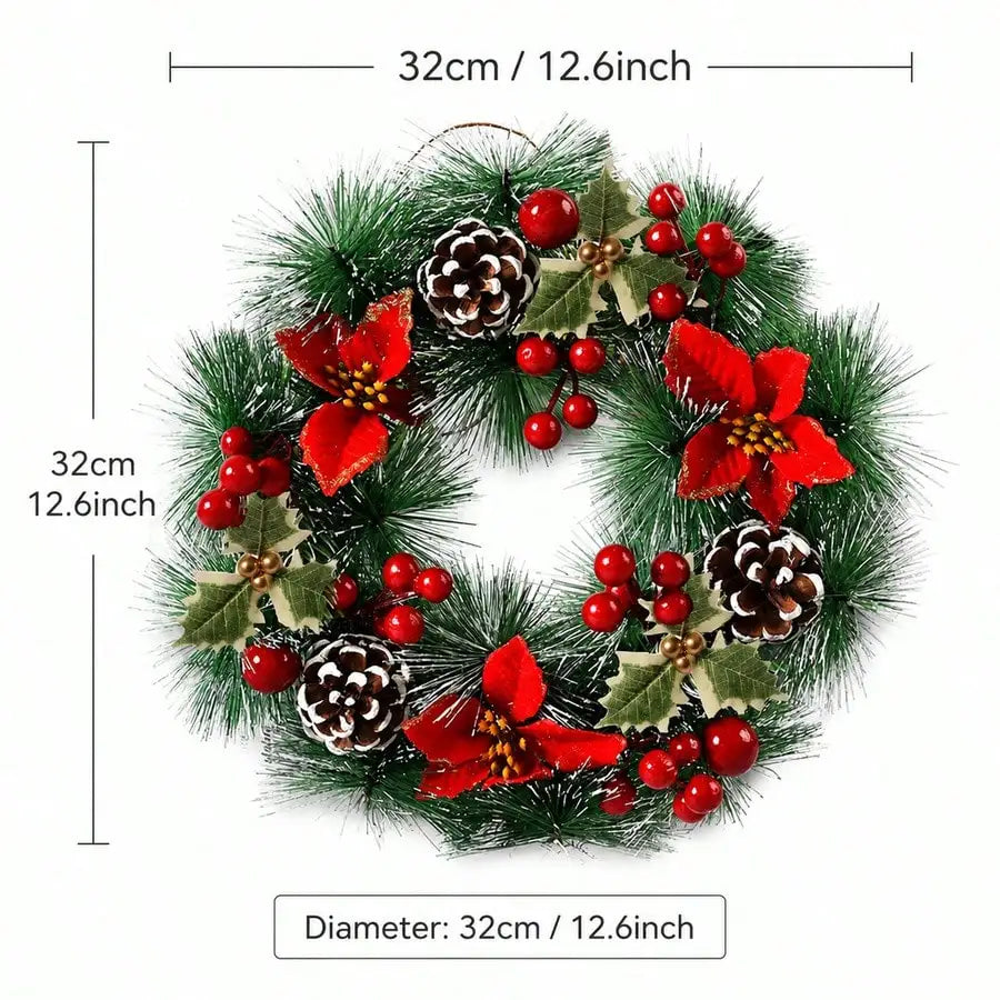 Red Flower & Pinecone Christmas Wreath