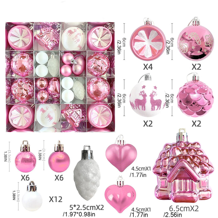Pink Christmas Ornament Assortment — Set of 40