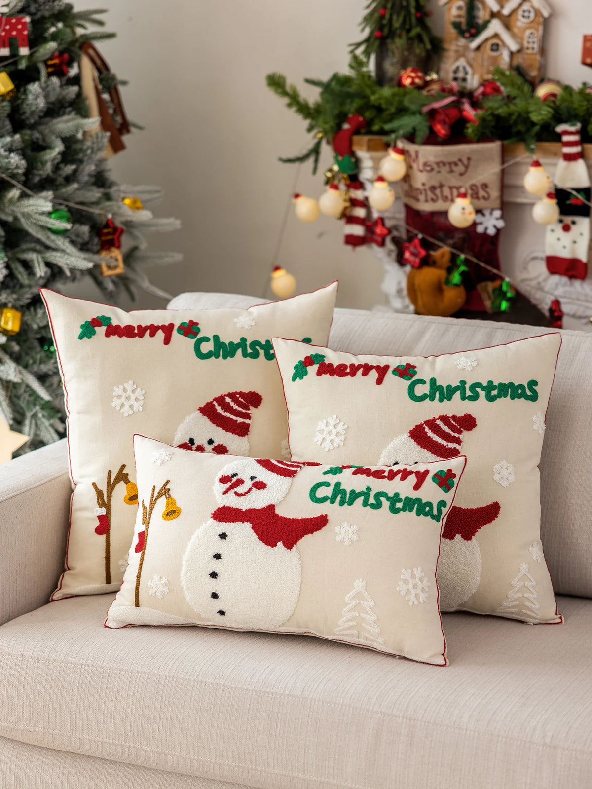 Blush & Beige Winter Pillow Cover