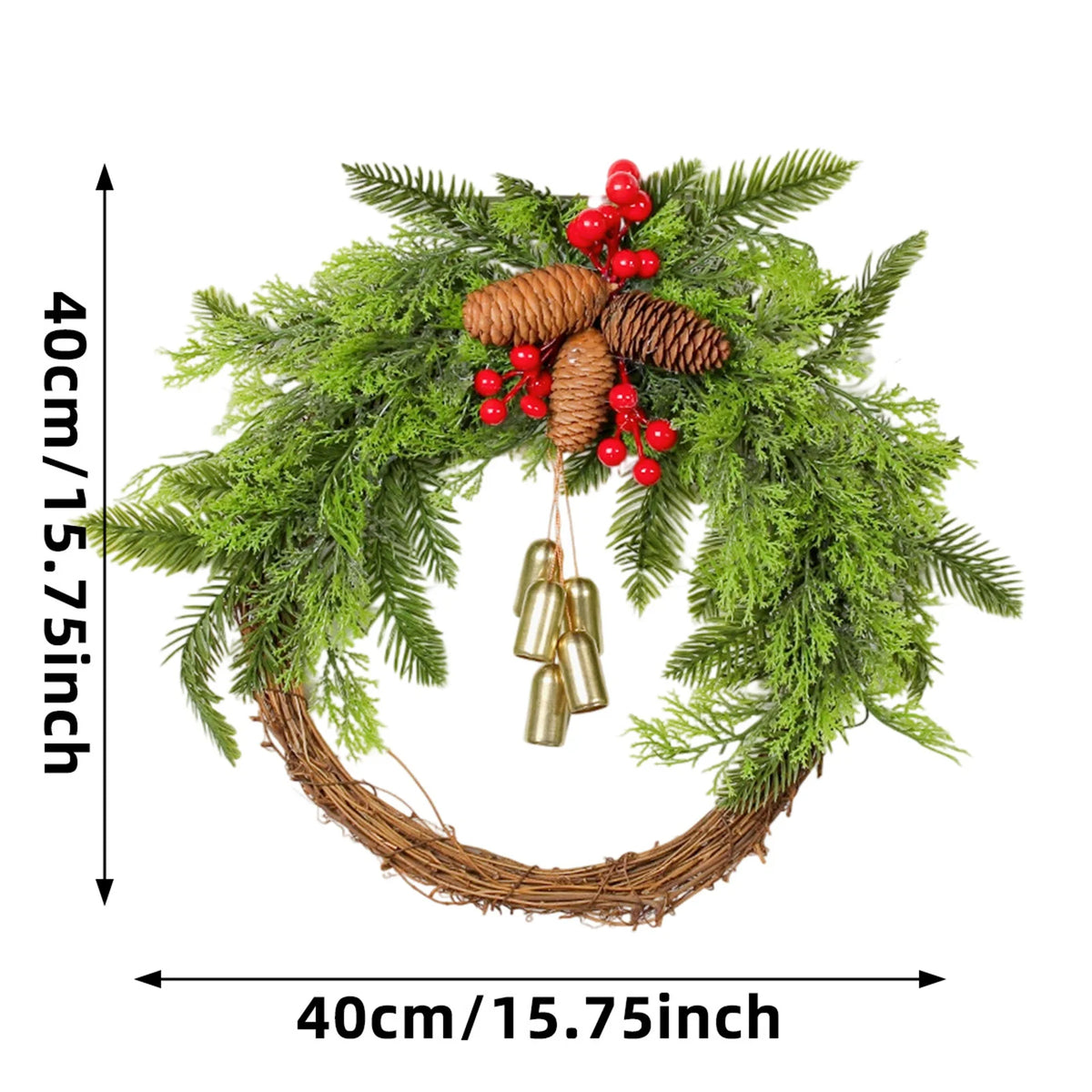 Rustic Bell Christmas Wreath — 40 cm