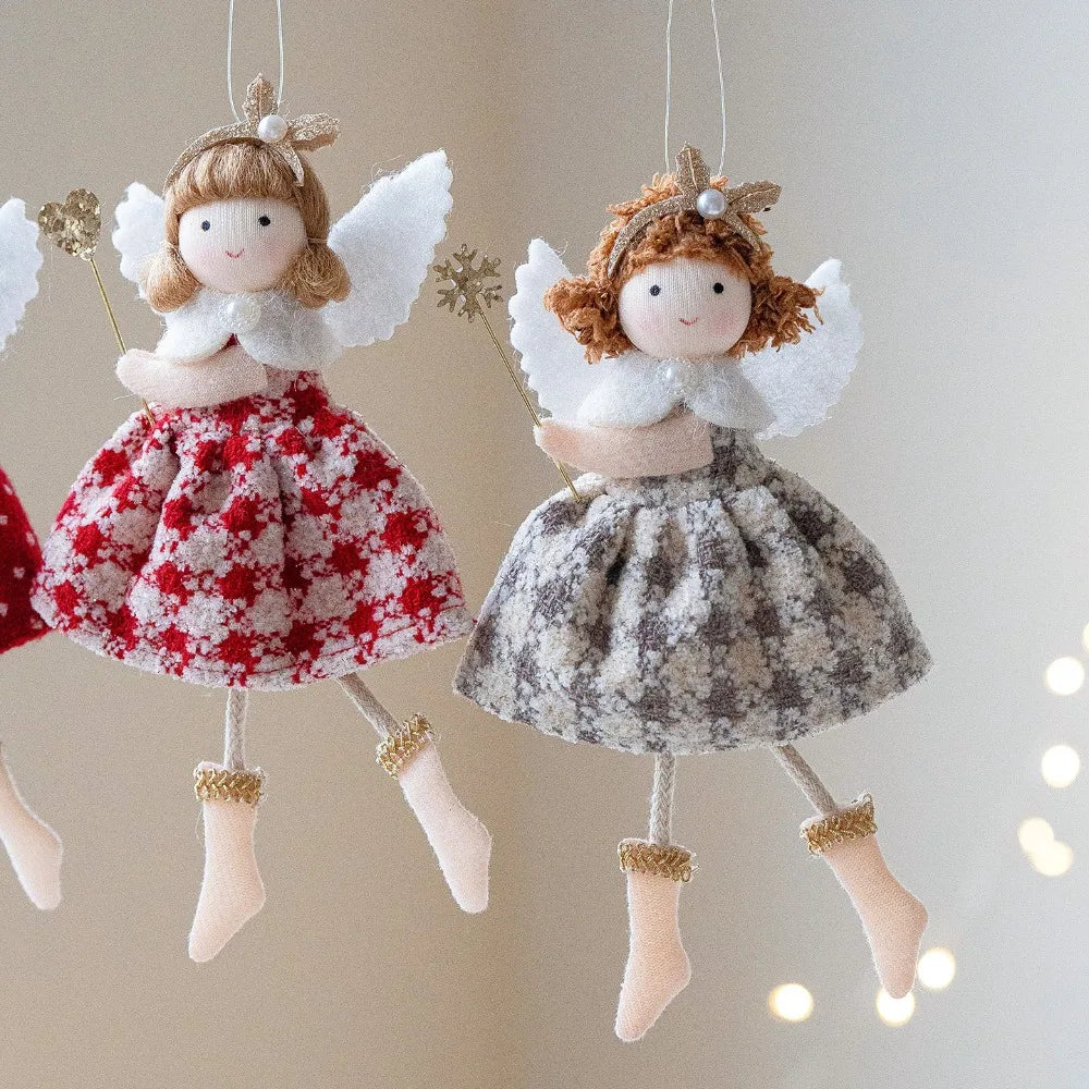 Plaid-Skirt Angel Ornaments — Set of 3