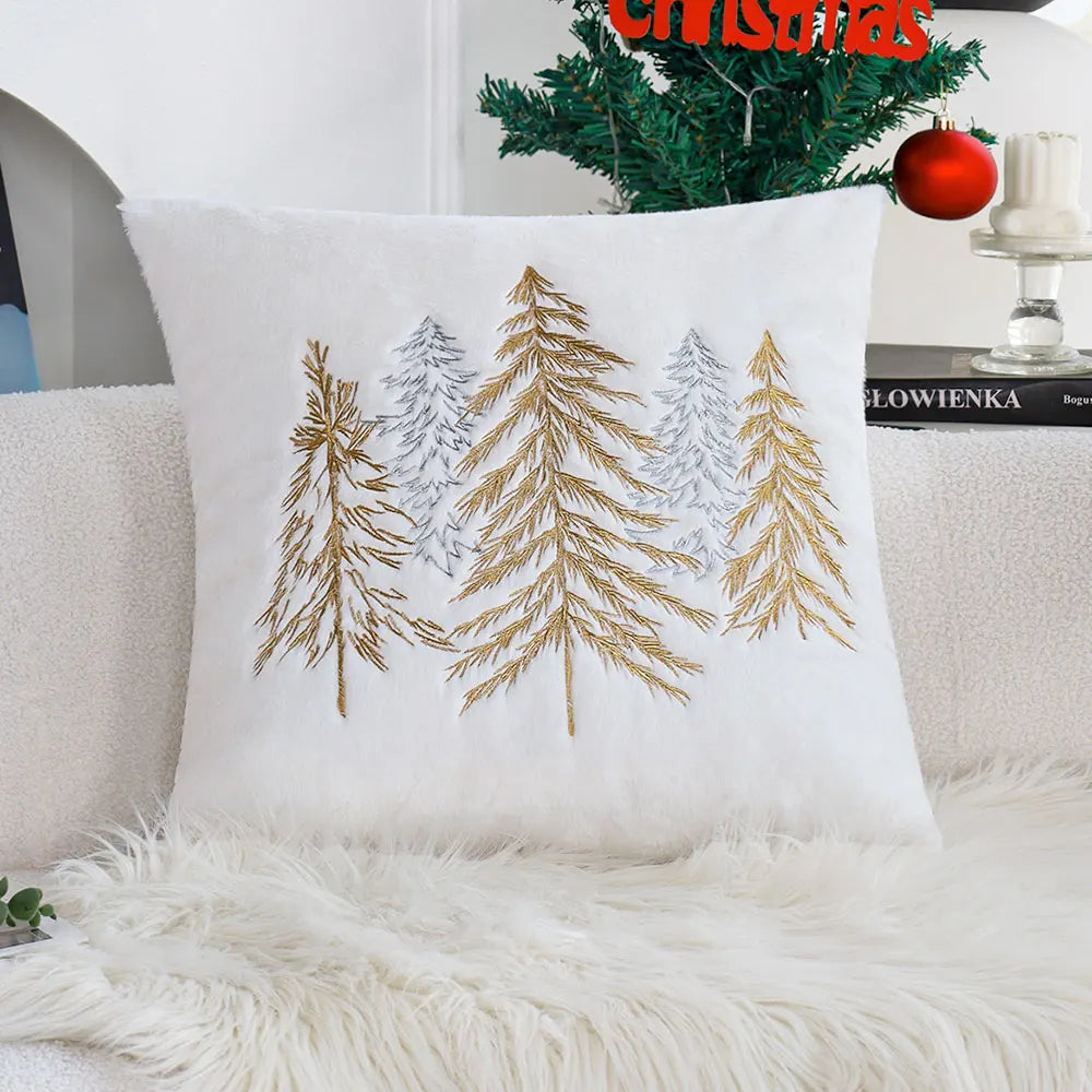 Faux Fur Christmas Tree Pillow Cover