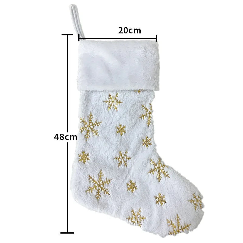Faux-Fur Snowflake Sequin Christmas Stocking