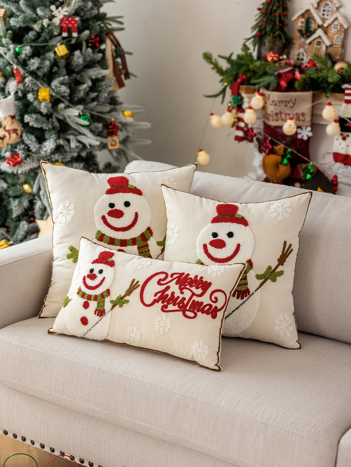 Blush & Beige Winter Pillow Cover
