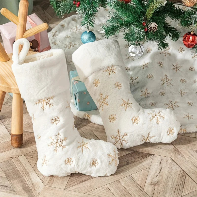 Faux-Fur Snowflake Sequin Christmas Stocking