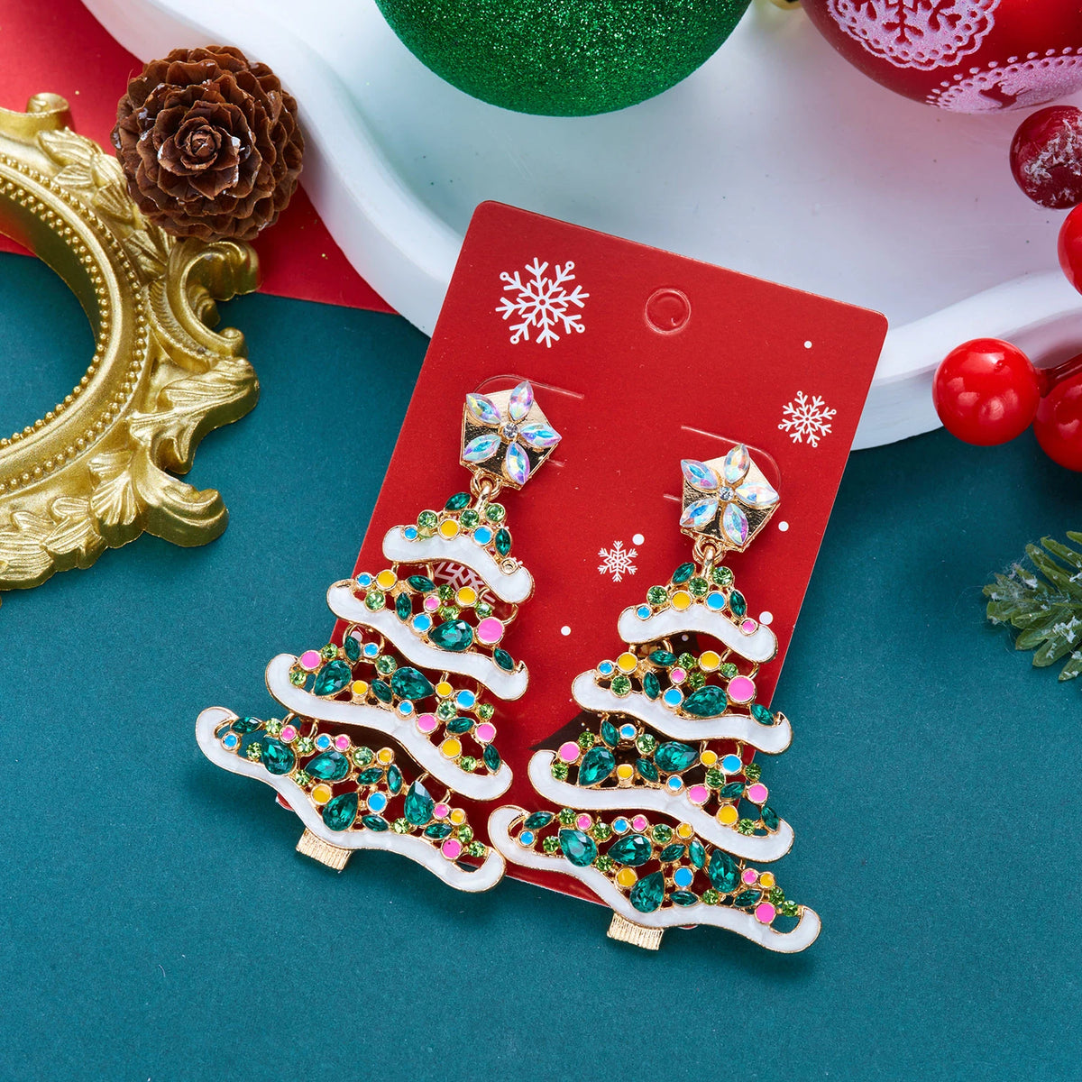 Rhinestone Christmas Tree Drop Earrings