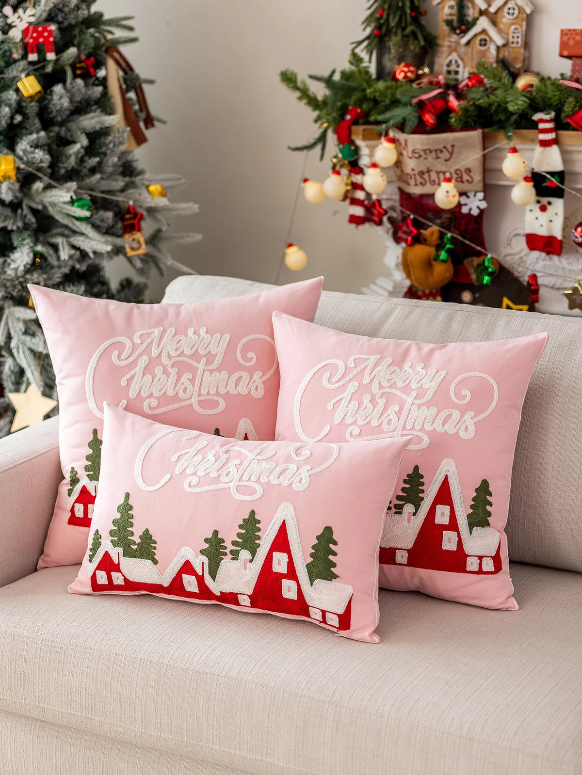 Blush & Beige Winter Pillow Cover