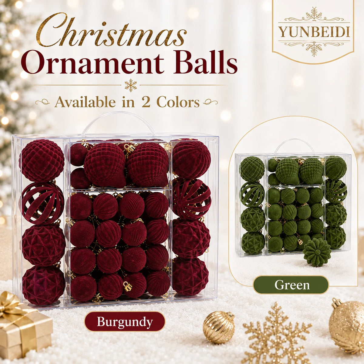 Velvet-Look Christmas Baubles — Set of 48