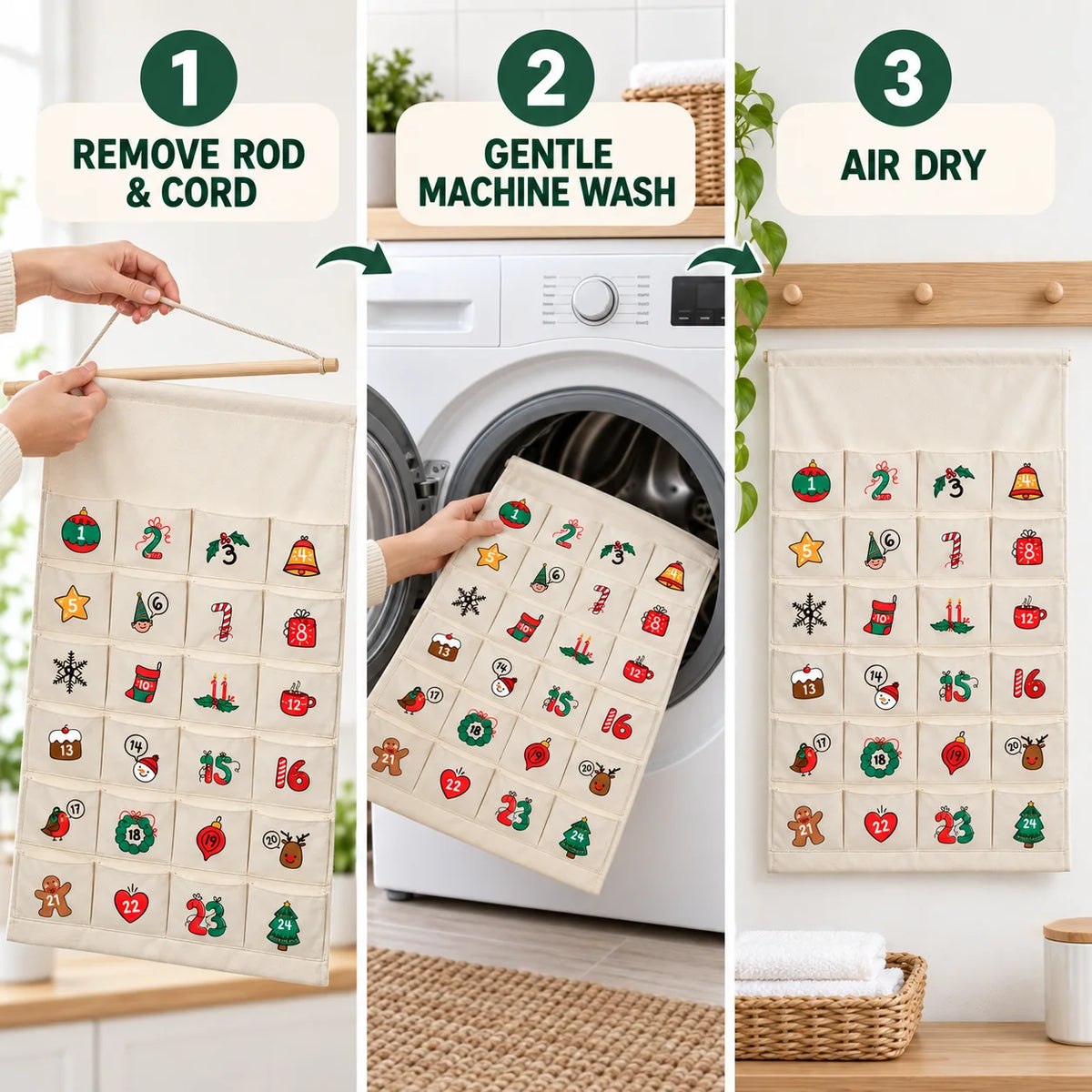24-Pocket Canvas Christmas Advent Calendar