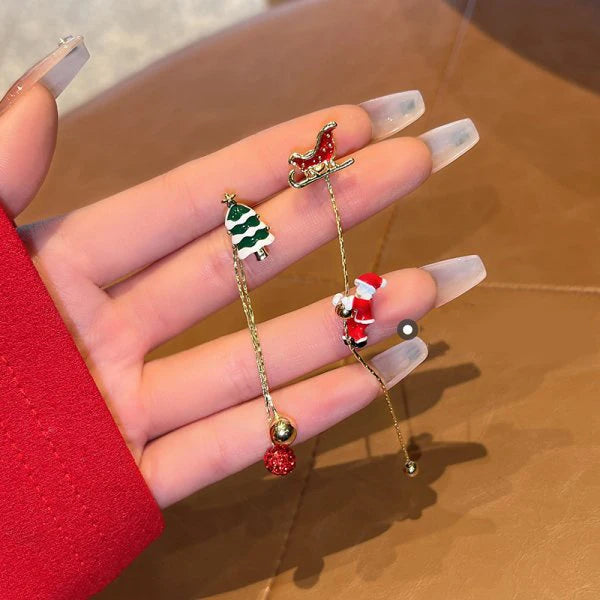 Christmas Bow & Tassel Drop Earrings
