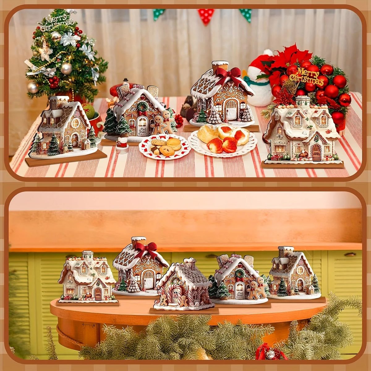 Gingerbread House Tabletop Decorations — Set of 5