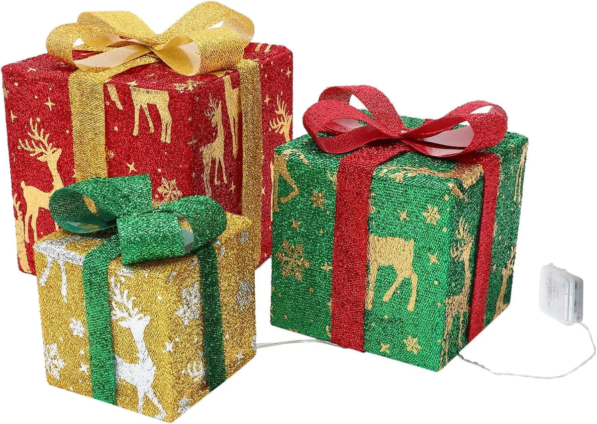 Lighted Christmas Gift Boxes — Set of 3