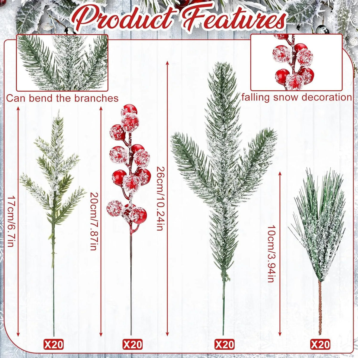 Snowy Pine and Berry Decorative Picks