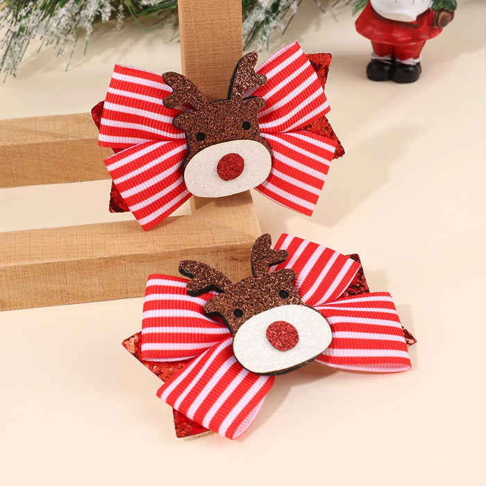 Reindeer Bow Hair Clips — Pair