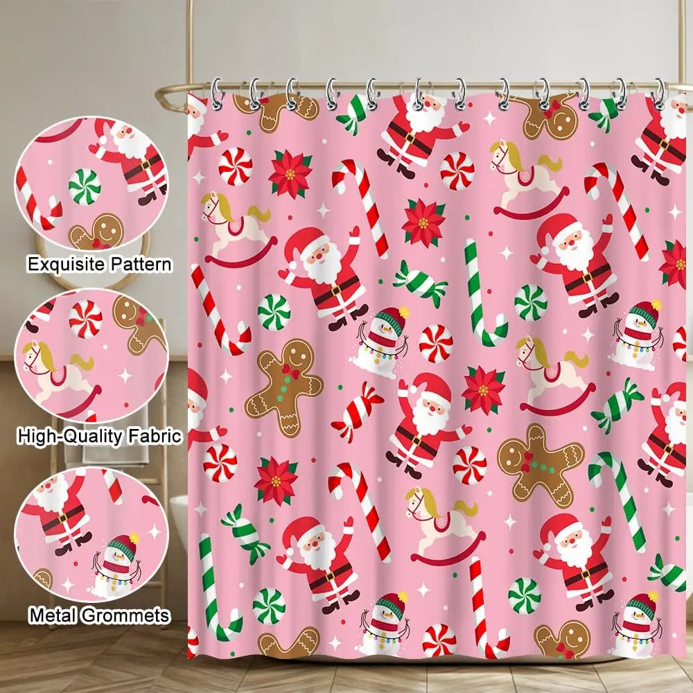 Pink Gingerbread Christmas Shower Curtain