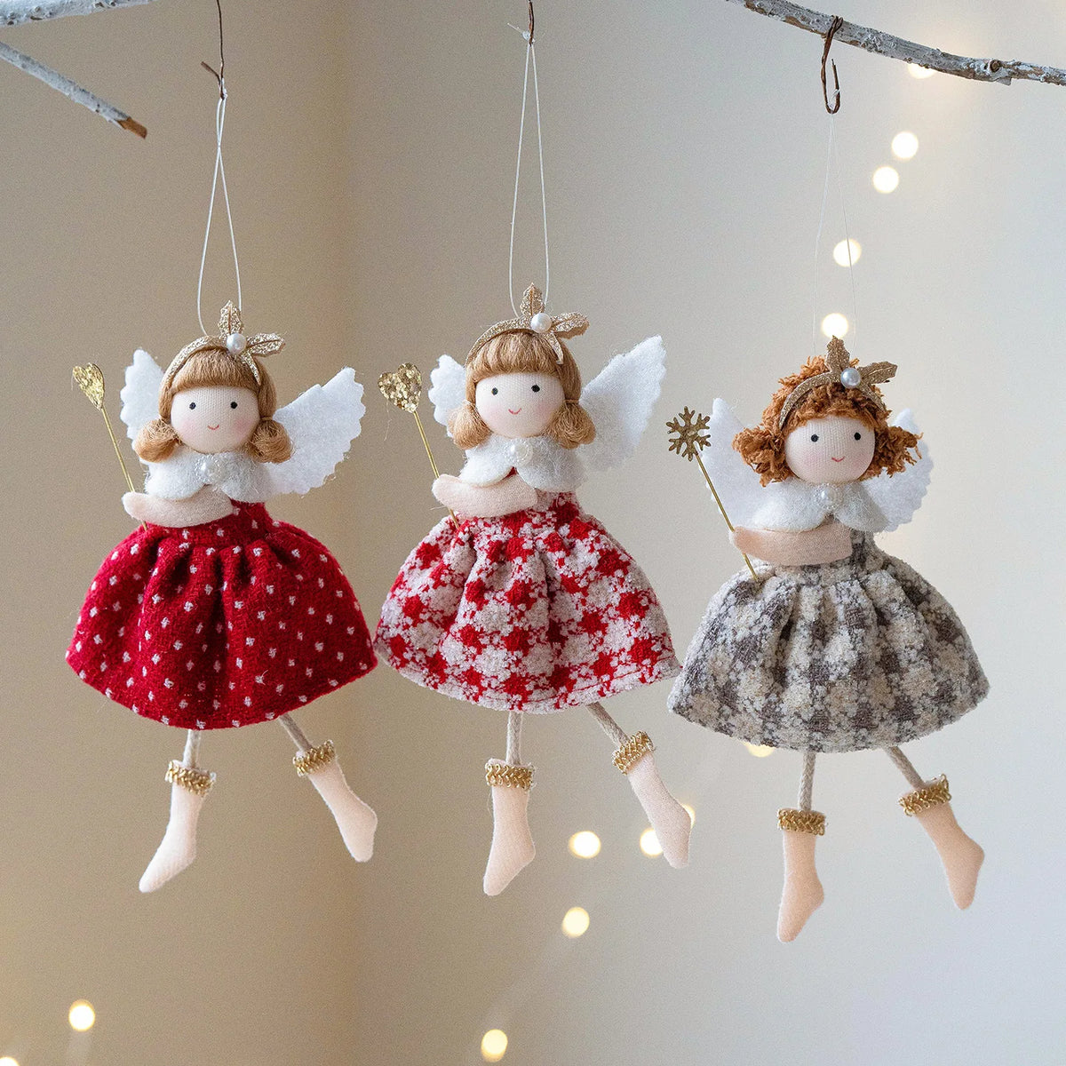 Plaid-Skirt Angel Ornaments — Set of 3