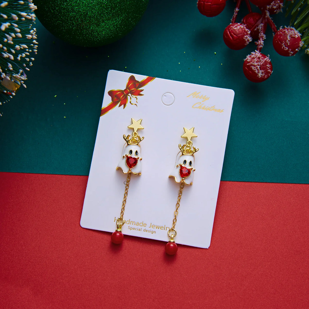 Christmas Bow & Tassel Drop Earrings