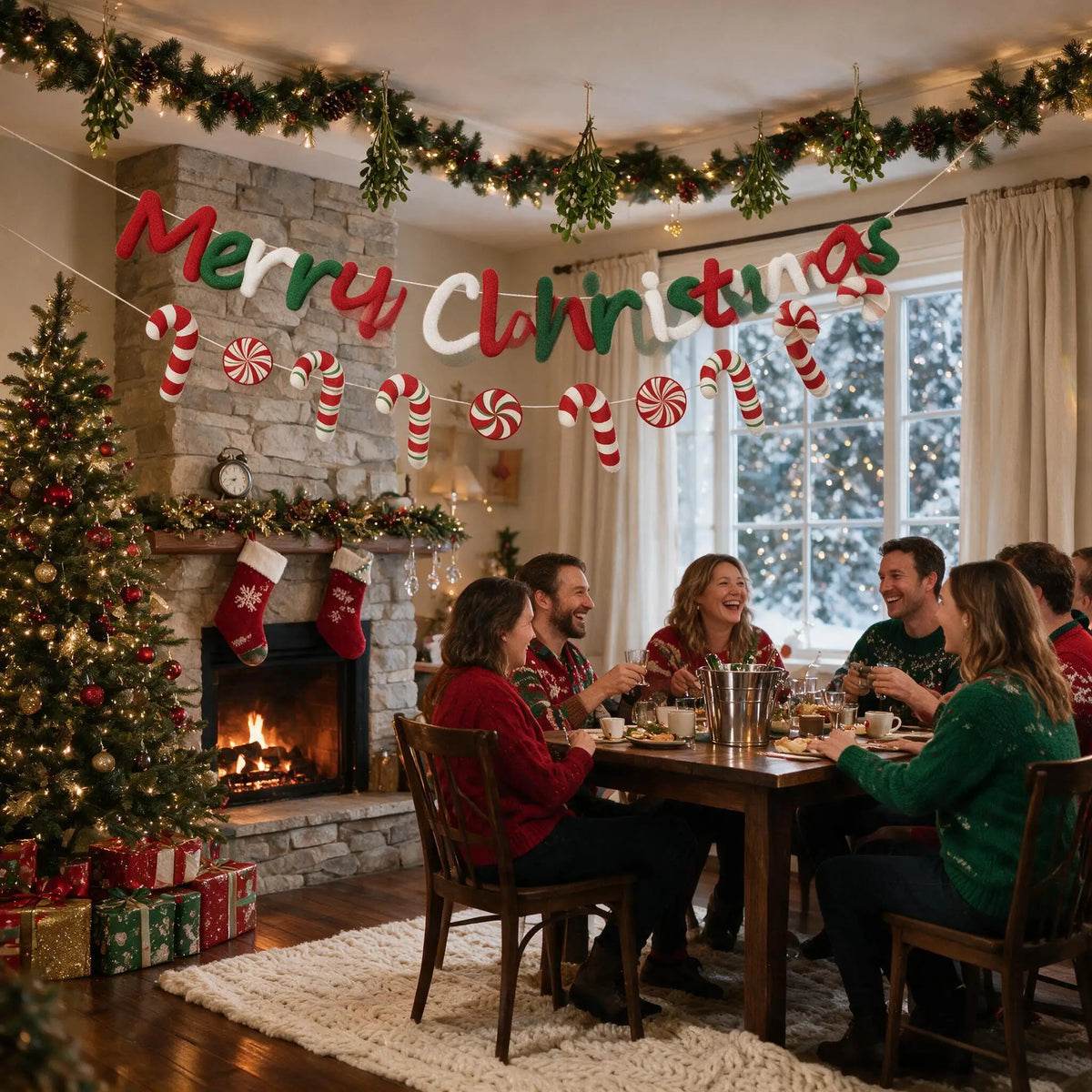 Merry Christmas Felt Candy-Cane Banner