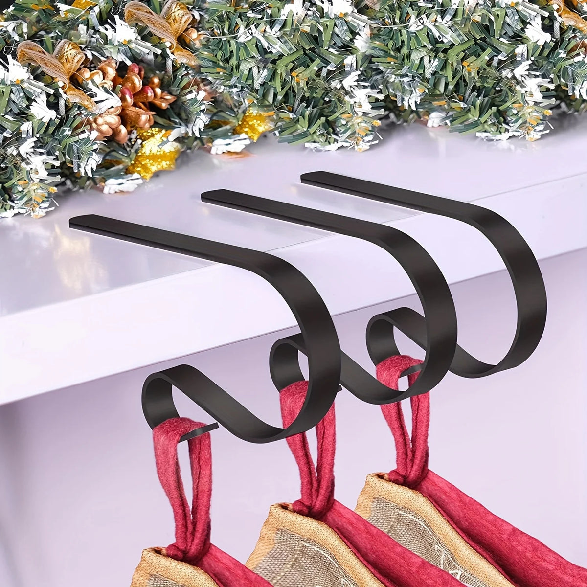 Curved Iron Stocking Hangers — Set of 4