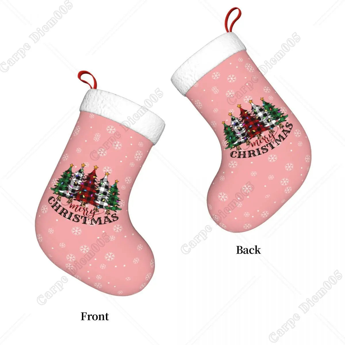 Pink Snowflake and Tree Christmas Stocking