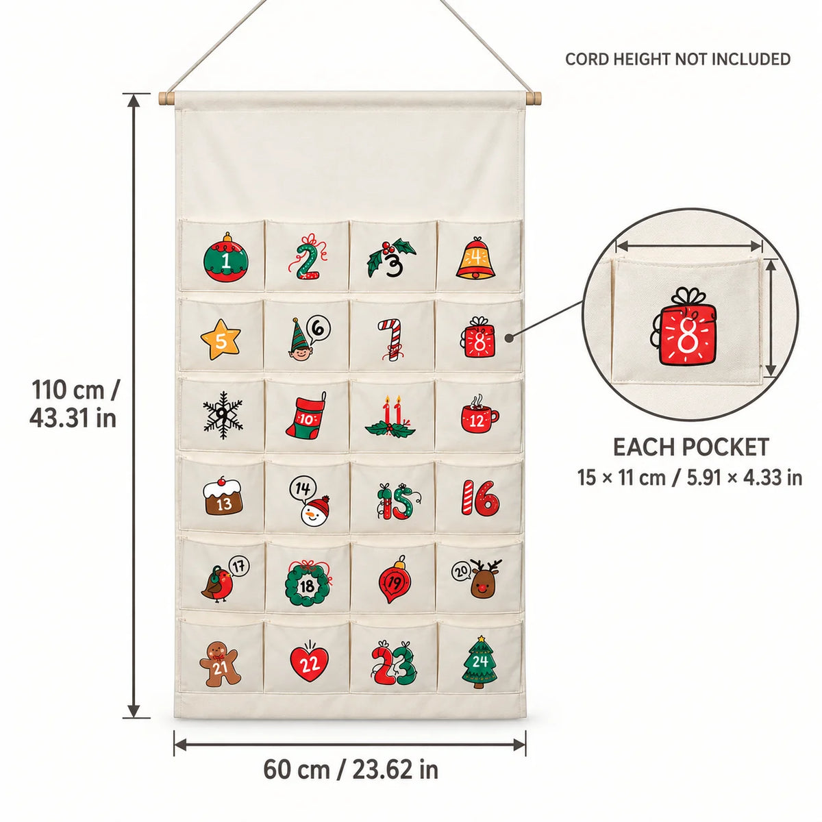 24-Pocket Canvas Christmas Advent Calendar