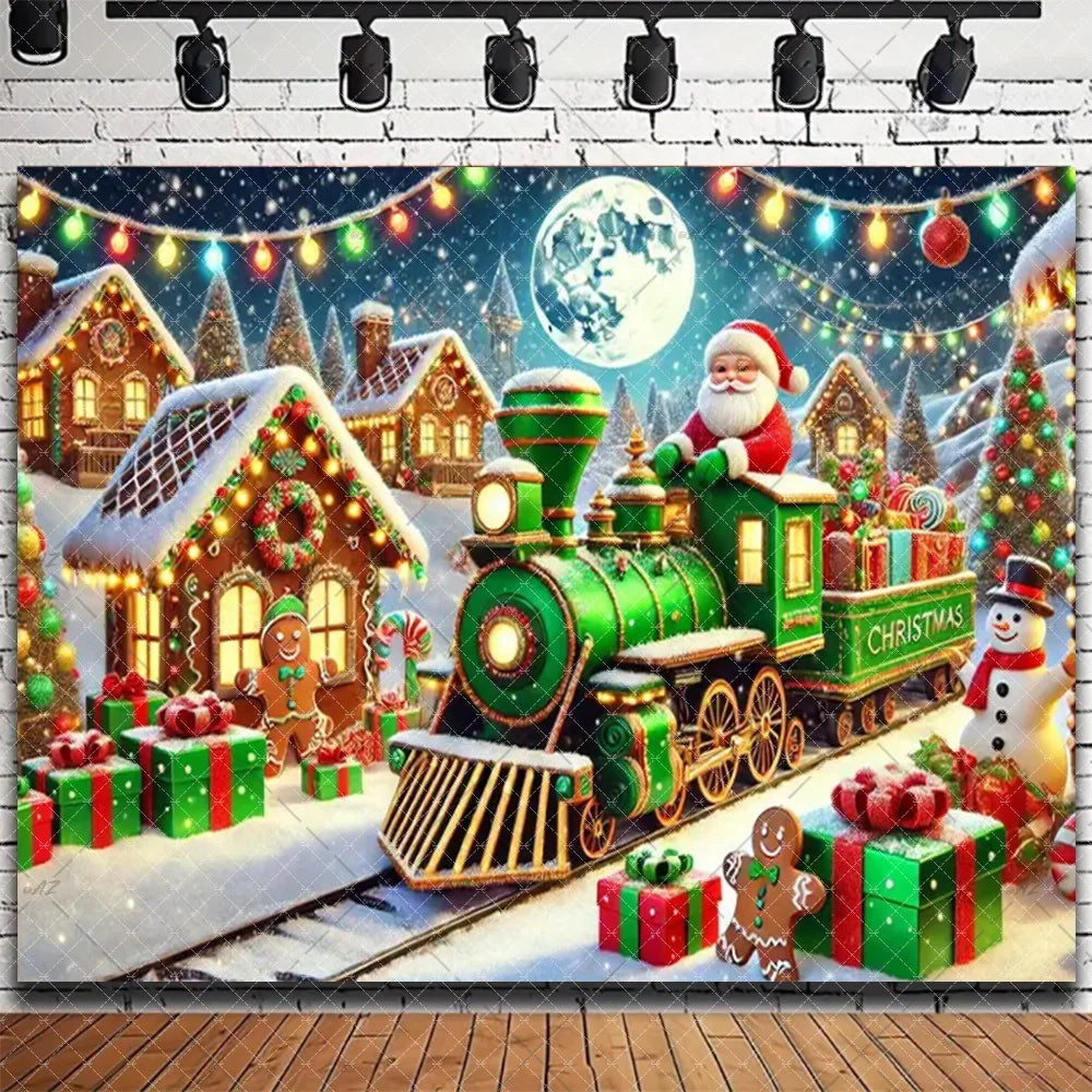 Santa & Fireplace Christmas Photo Backdrop