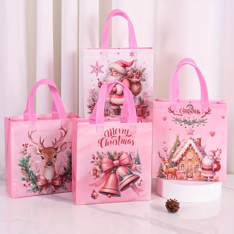 Pink Christmas Gift Tote Bags