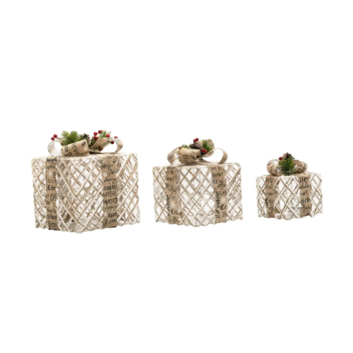 Bow-Topped Lighted Christmas Gift Boxes