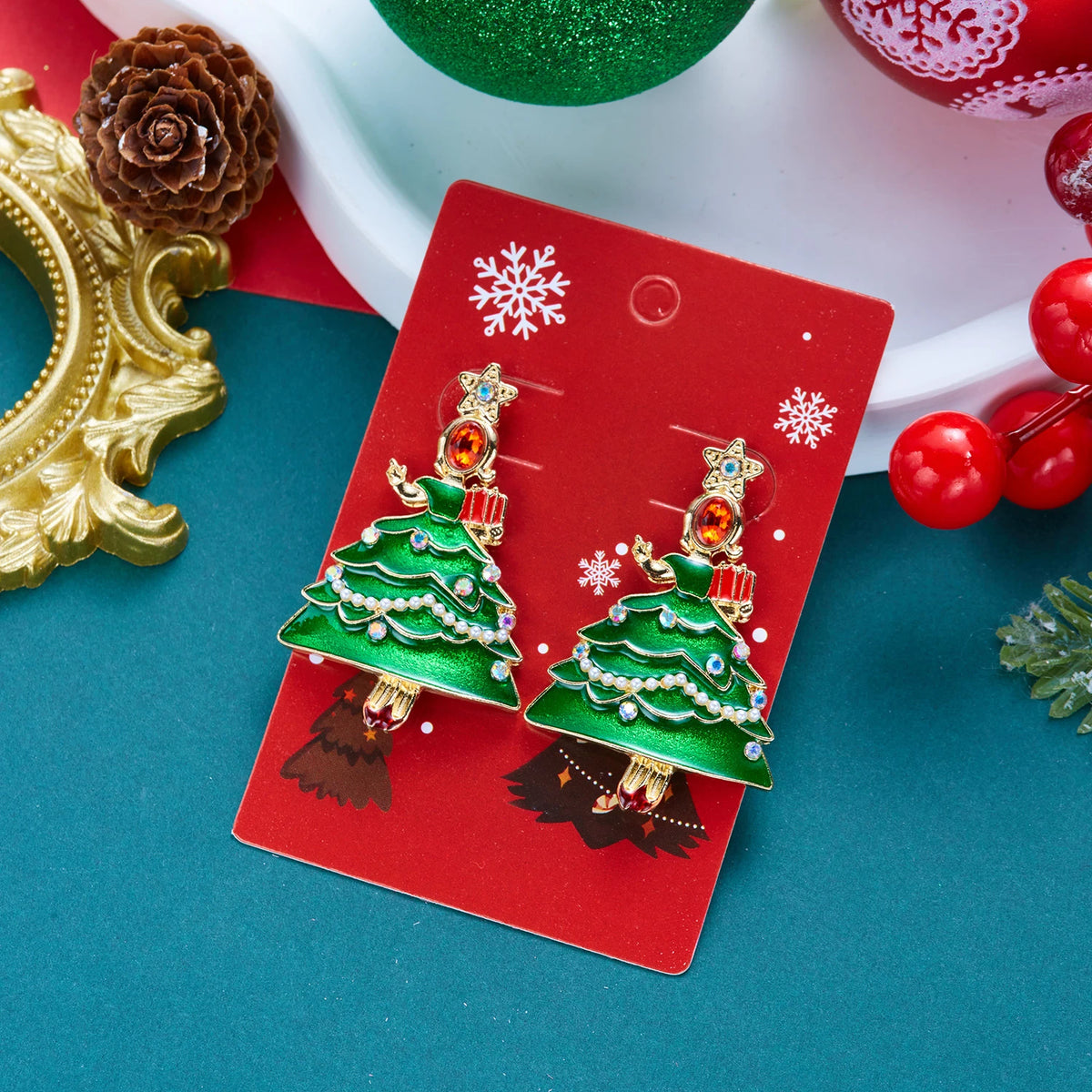 Rhinestone Christmas Tree Drop Earrings