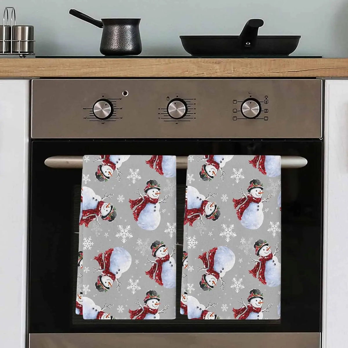 Snowman & Snowflake Kitchen Towels — Set of 2
