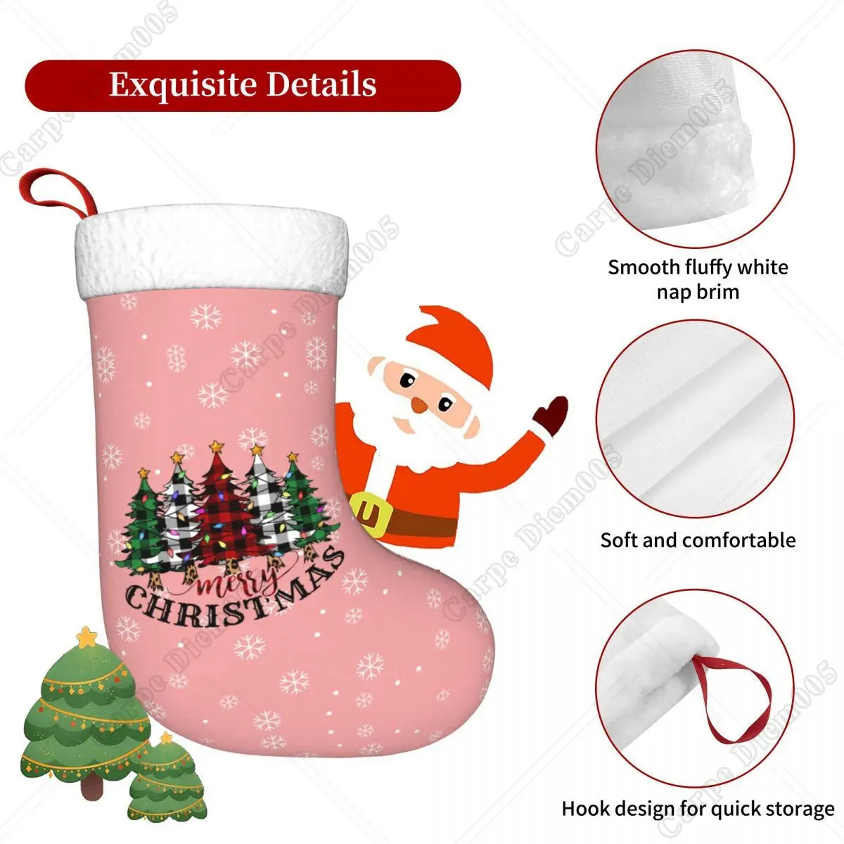 Pink Snowflake and Tree Christmas Stocking