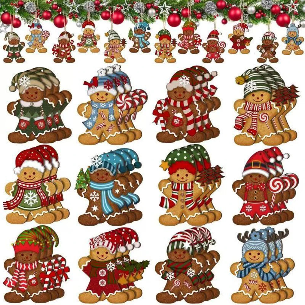 Wooden Gingerbread Character Ornaments — Set of 12