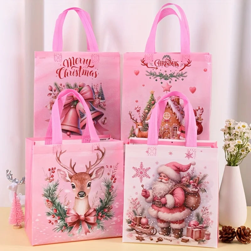 Pink Christmas Gift Tote Bags