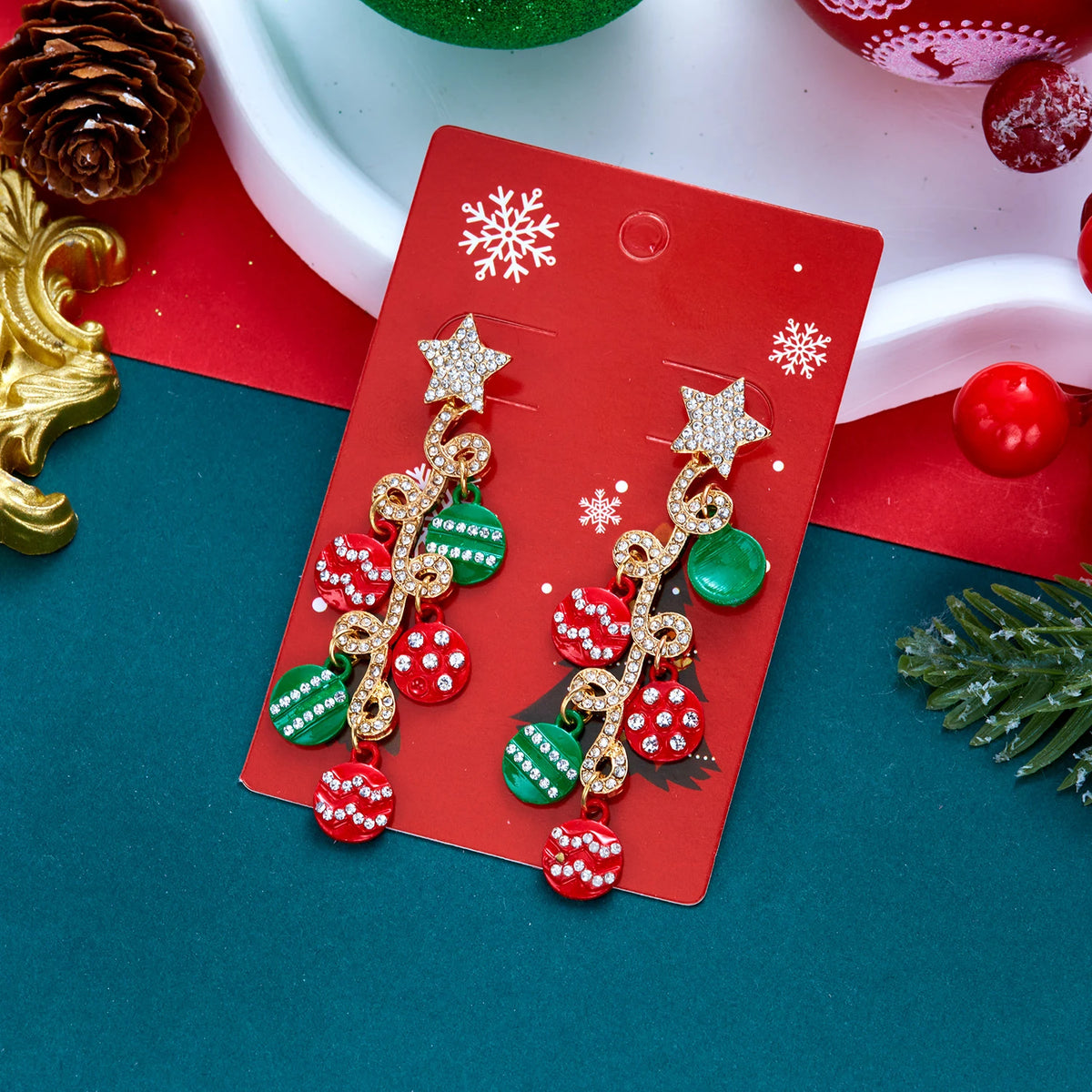 Festive Rhinestone Ornament Earrings