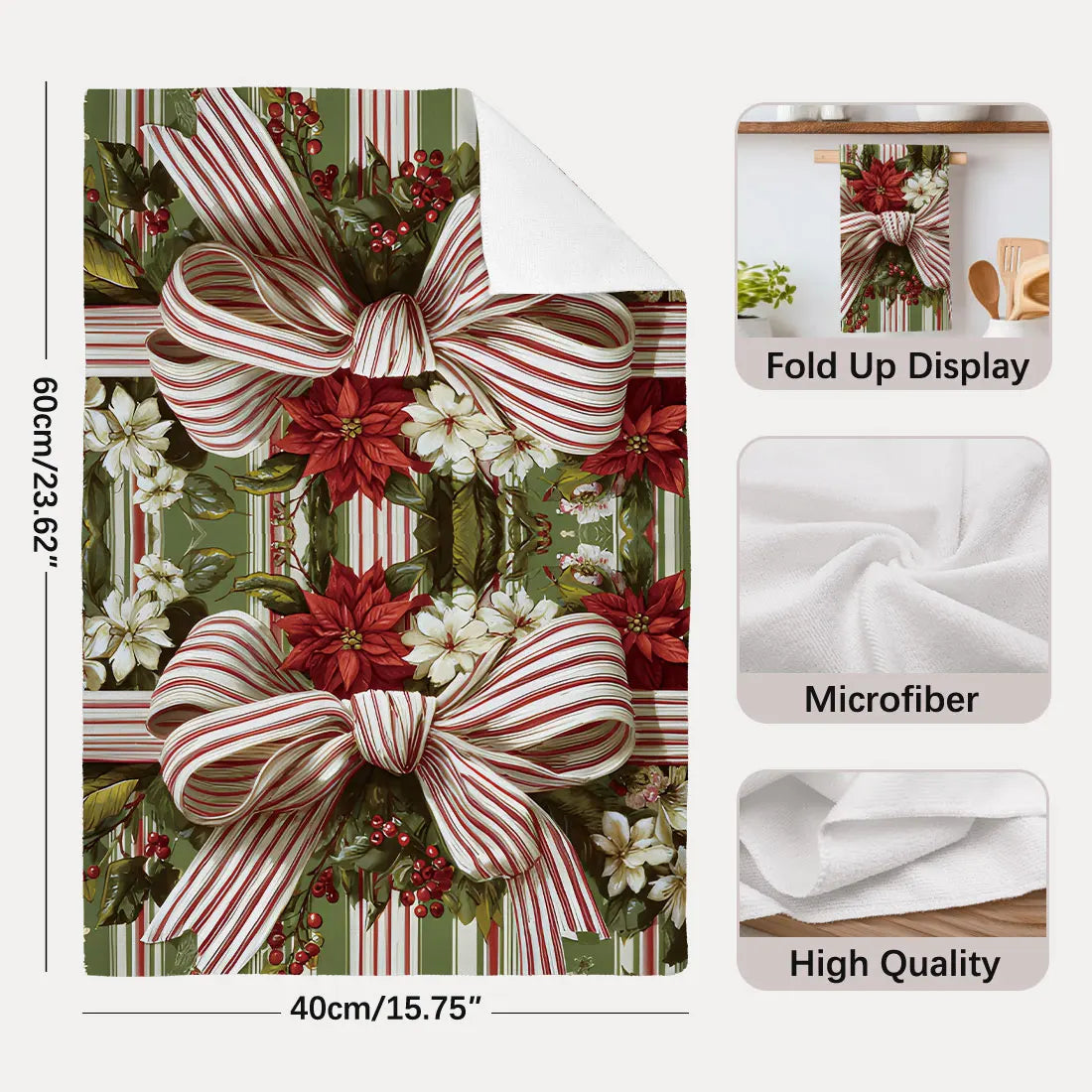 Vintage Christmas Floral Kitchen Towels — Set of 2