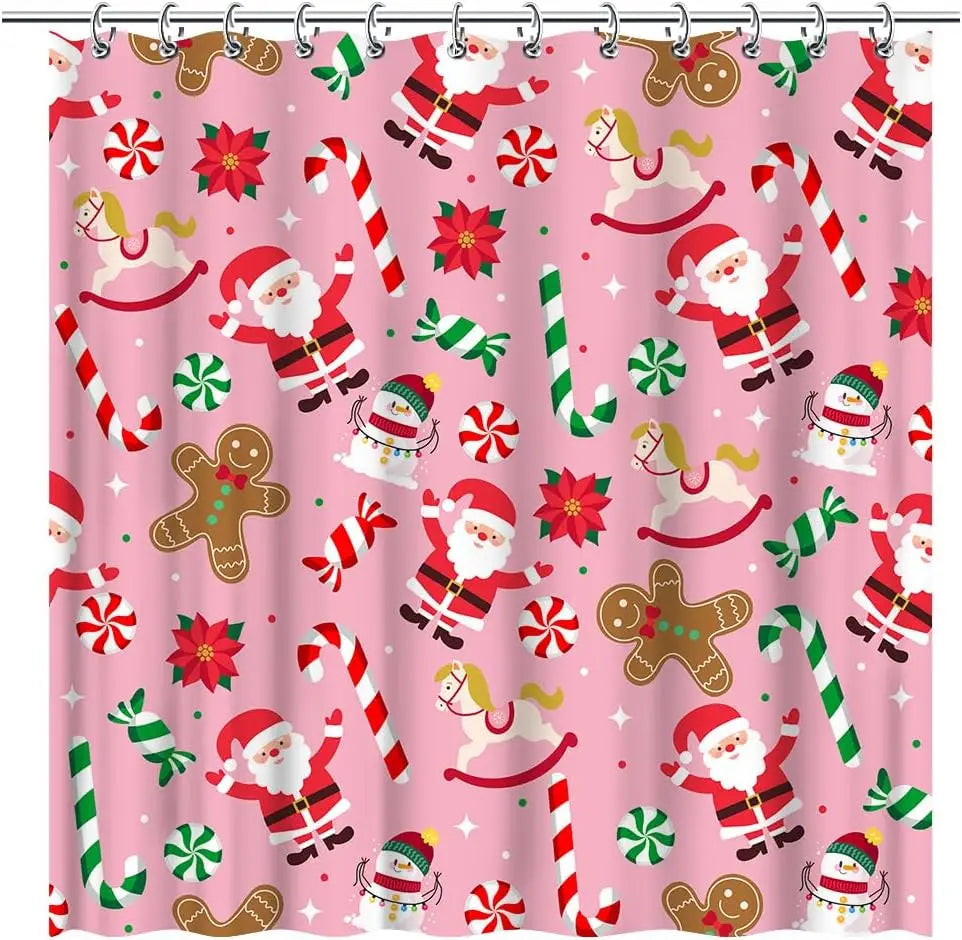 Pink Gingerbread Christmas Shower Curtain