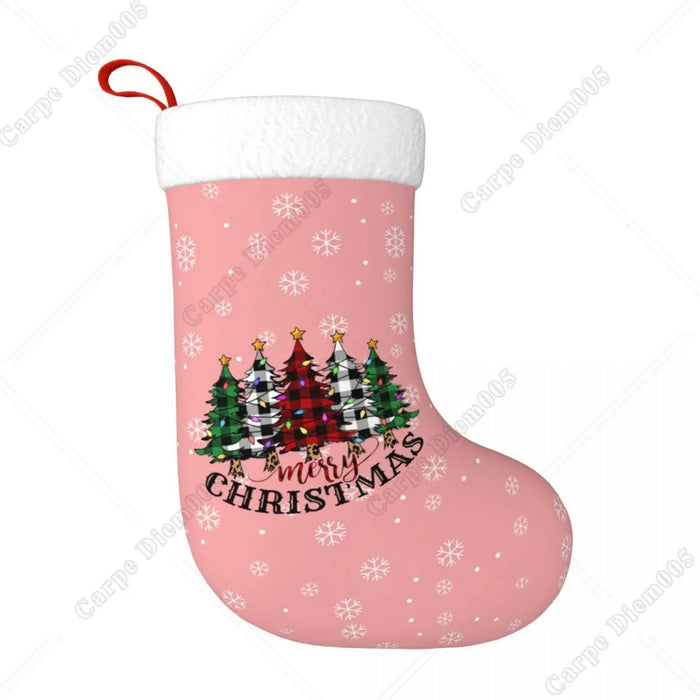 Pink Snowflake and Tree Christmas Stocking