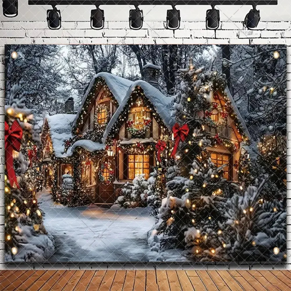 Santa & Fireplace Christmas Photo Backdrop