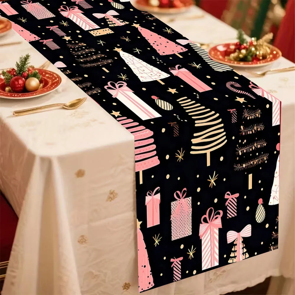 Pink Christmas Tree & Gift Table Runner