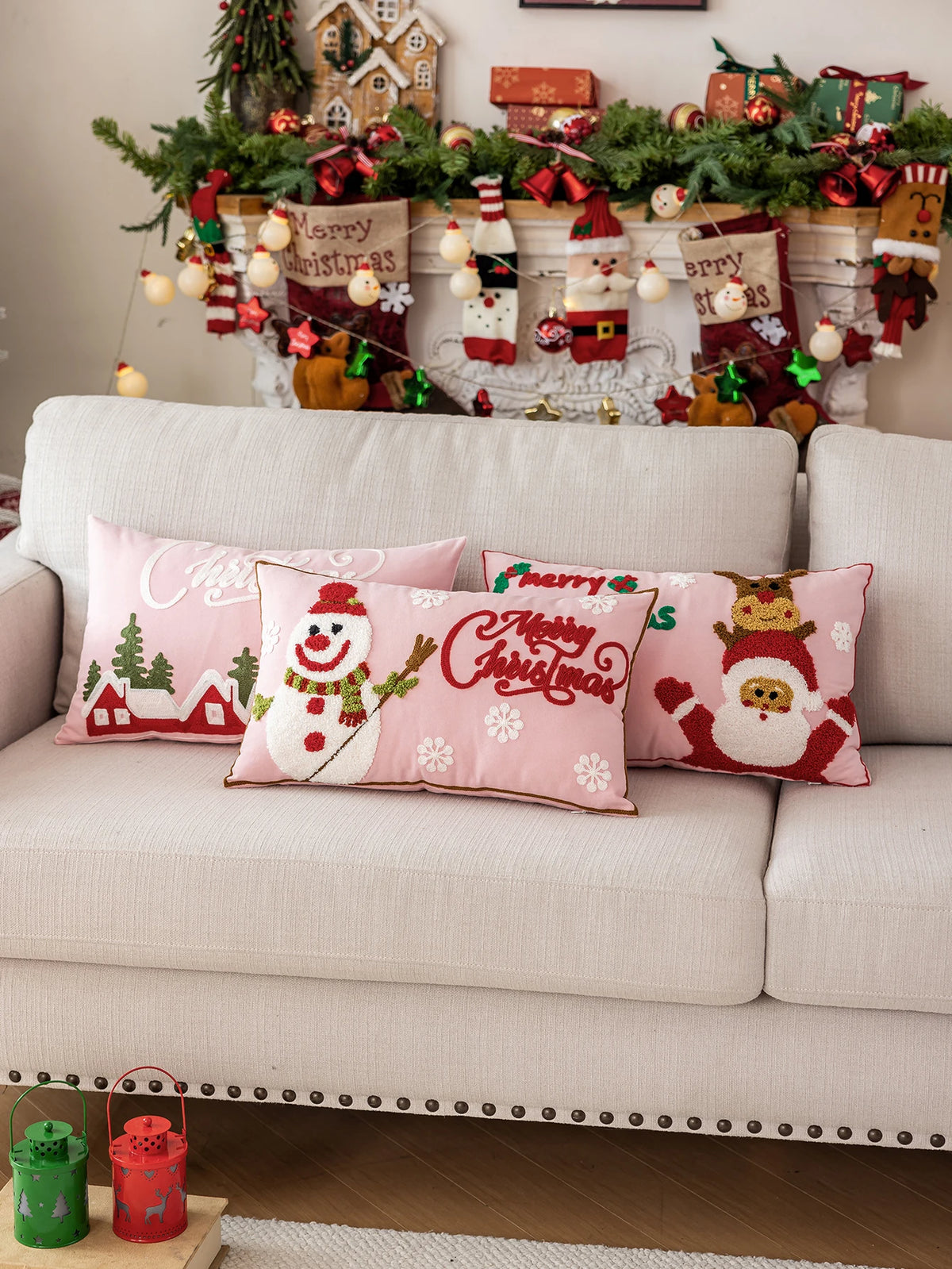 Blush & Beige Winter Pillow Cover
