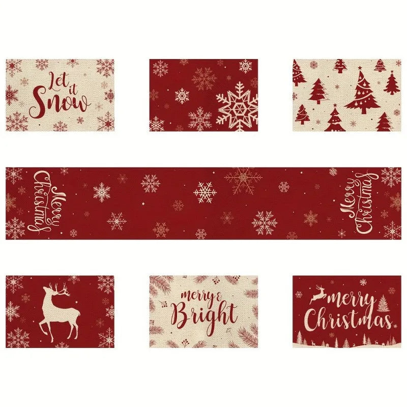 Christmas Placemat & Table Runner Set — 7 Pieces